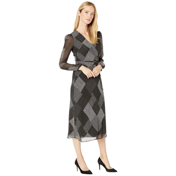 Lauren Ralph Lauren Dresses & Skirts - NWT Ralph Lauren Faux-Wrap Midi Dress Long Sleeve Tie Waist Geometric Size 16